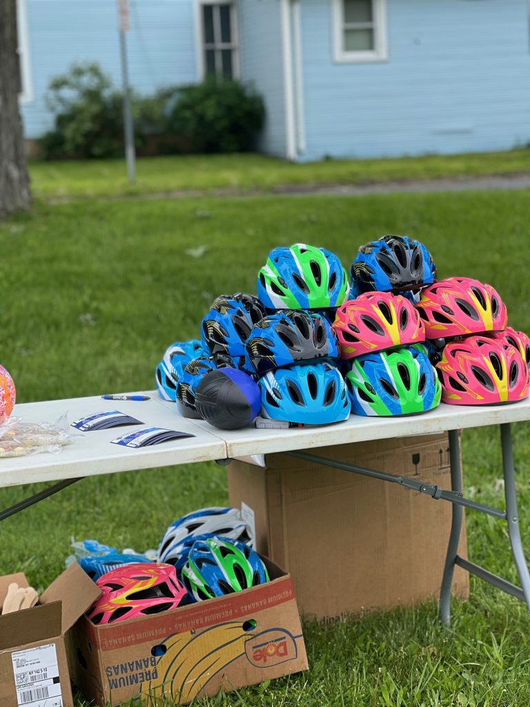 Bike helmet giveaway at Orleans Community Health during the Childrens Wellness Fair at Medina Hospital. Helmets can save lives.