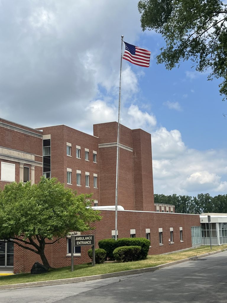 The flag being flown at Medina Memorial Hospital